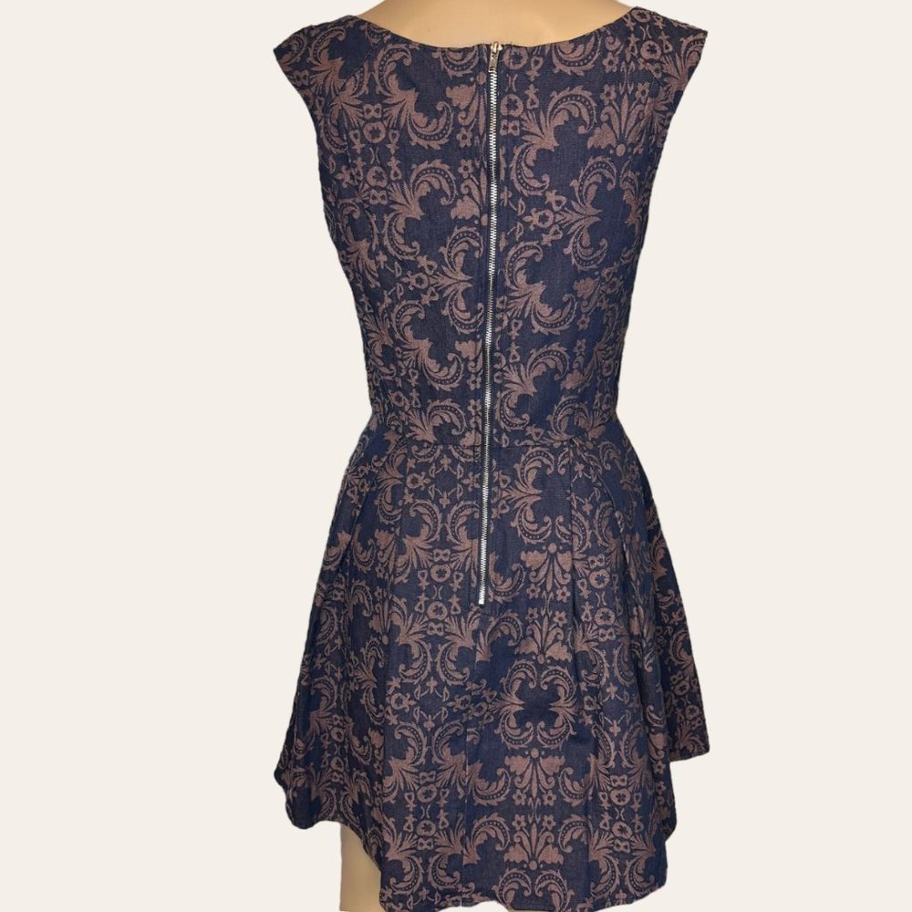 Addie|Fit & Flare Dress|Small|Brown Black|Knee Length|Sleeveless|Pleated|Cotton - Picture 2 of 15